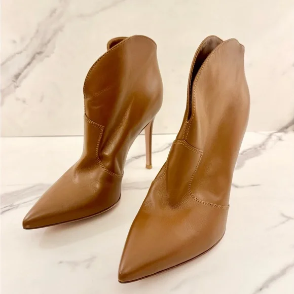 Gianvito Rossi Mable 105 Cognac Leather Ankle Boots 38.5 - Picture 2 of 8